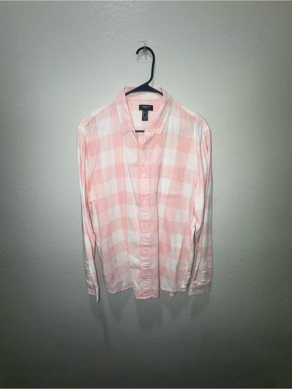 Forever 21 Men’s Pink and White Plaid Button-Down Shirt